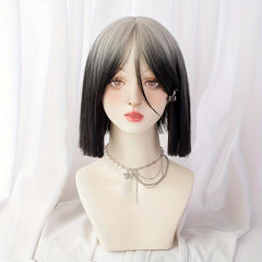 Short Bob Straight Hair Wigs With Bangs Synthetic Natural Look Hair Replacement