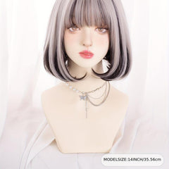 Short Bob Straight Hair Wigs With Bangs Synthetic Natural Look Hair Replacement