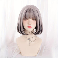 Short Bob Straight Hair Wigs With Bangs Synthetic Natural Look Hair Replacement
