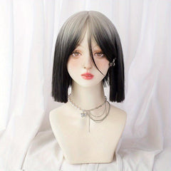 Short Bob Straight Hair Wigs With Bangs Synthetic Natural Look Hair Replacement