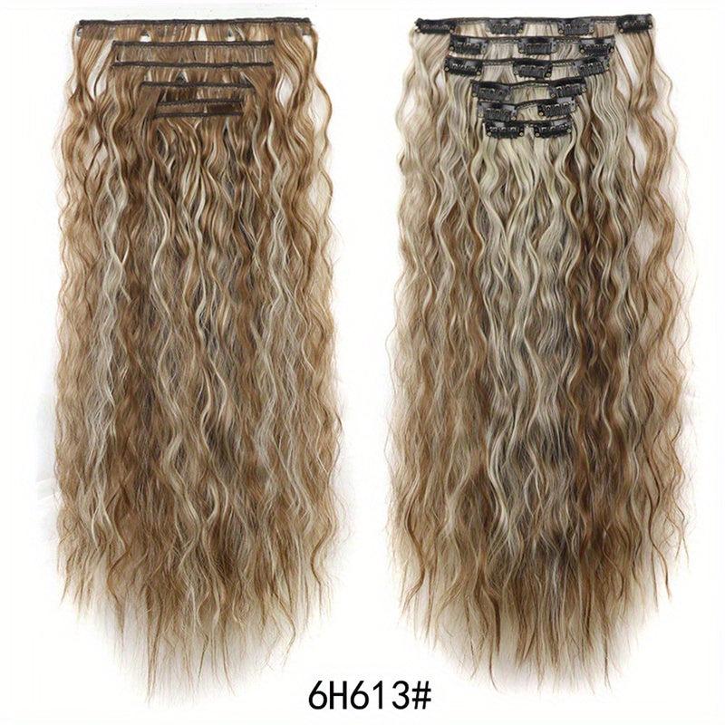 6pcs 50.8cm Corn Wavy Hair Extensions Clip-In Curly Hair Thick Hairpieces Women