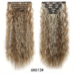 6pcs 50.8cm Corn Wavy Hair Extensions Clip-In Curly Hair Thick Hairpieces Women
