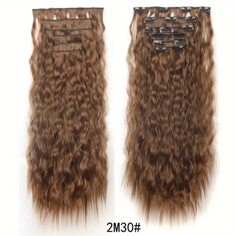 6pcs 50.8cm Corn Wavy Hair Extensions Clip-In Curly Hair Thick Hairpieces Women
