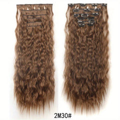 6pcs 50.8cm Corn Wavy Hair Extensions Clip-In Curly Hair Thick Hairpieces Women