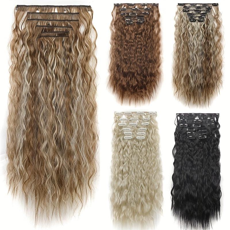 6pcs 50.8cm Corn Wavy Hair Extensions Clip-In Curly Hair Thick Hairpieces Women