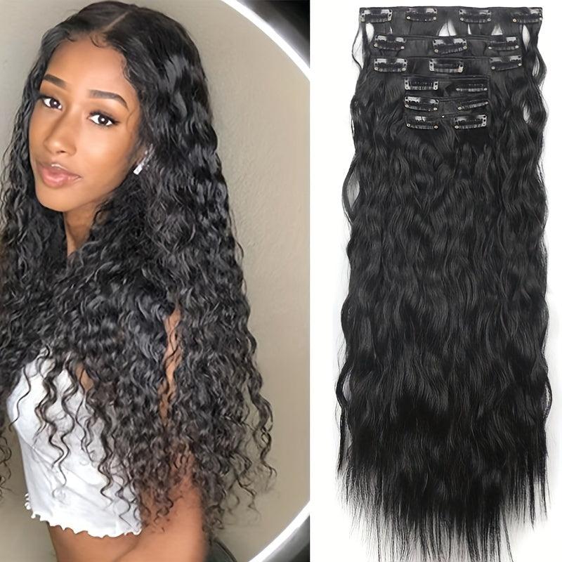 6pcs 50.8cm Corn Wavy Hair Extensions Clip-In Curly Hair Thick Hairpieces Women