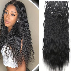 6pcs 50.8cm Corn Wavy Hair Extensions Clip-In Curly Hair Thick Hairpieces Women