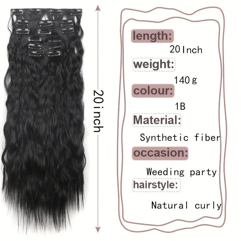 6pcs 50.8cm Corn Wavy Hair Extensions Clip-In Curly Hair Thick Hairpieces Women