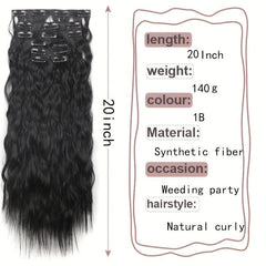6pcs 50.8cm Corn Wavy Hair Extensions Clip-In Curly Hair Thick Hairpieces Women