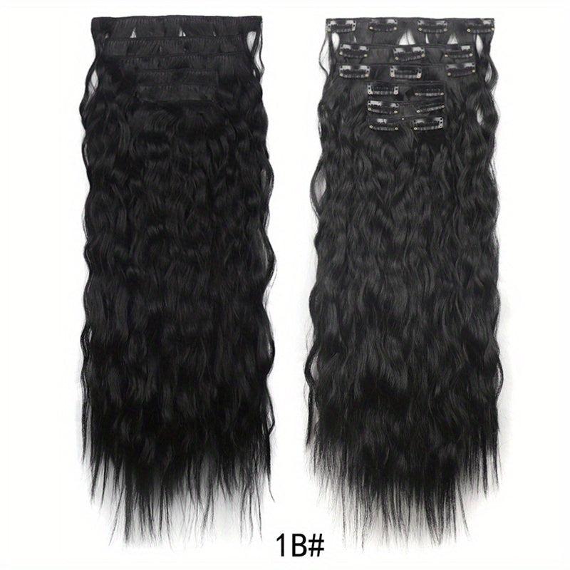 6pcs 50.8cm Corn Wavy Hair Extensions Clip-In Curly Hair Thick Hairpieces Women
