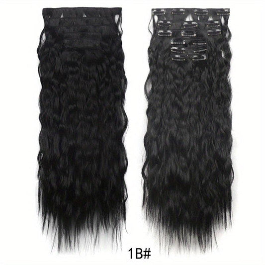 6pcs 50.8cm Corn Wavy Hair Extensions Clip-In Curly Hair Thick Hairpieces Women