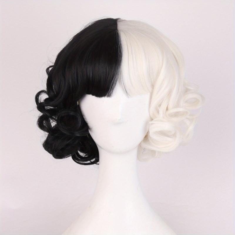 Short Curly Wig Two Tone Wig Synthetic Wig With Bangs Movie Cosplay Wig