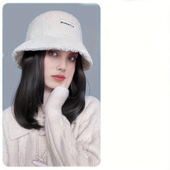 Women's Winter Lamb Wool Bucket Hat Faux Fur Fisherman Hats