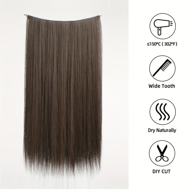 Straight Synthetic Fishing Line Hair Extensions Clips