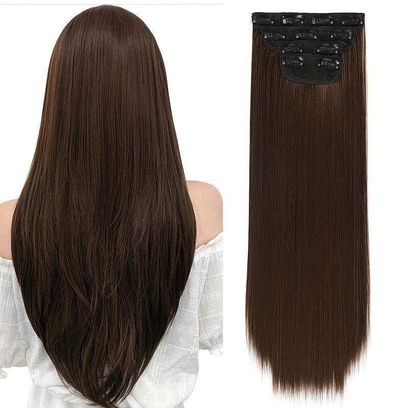 Long Straight Hair Extensions 8 Cm Clip In Synthetic Fiber Hair Pieces