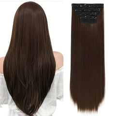 Long Straight Hair Extensions 8 Cm Clip In Synthetic Fiber Hair Pieces