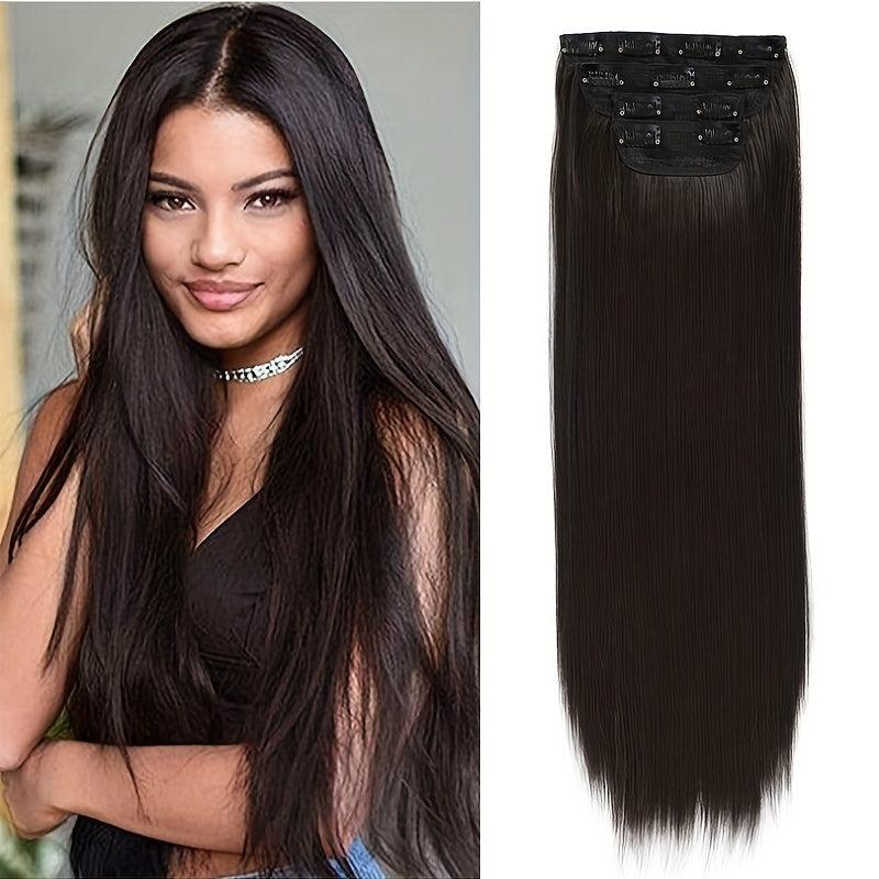 Long Straight Hair Extensions 8 Cm Clip In Synthetic Fiber Hair Pieces