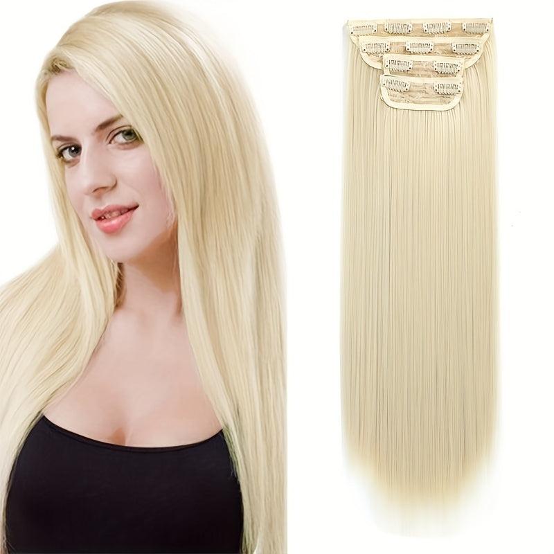Long Straight Hair Extensions 8 Cm Clip In Synthetic Fiber Hair Pieces