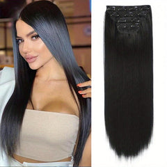 Long Straight Hair Extensions 8 Cm Clip In Synthetic Fiber Hair Pieces