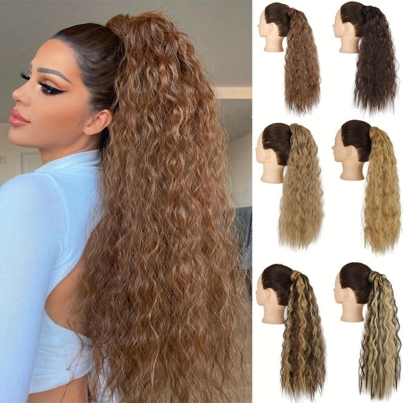 55 88 Cm Long Wavy Ponytail Extensions Hair Tie Clip In Wrap Around Ponytail