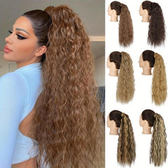 55 88 Cm Long Wavy Ponytail Extensions Hair Tie Clip In Wrap Around Ponytail