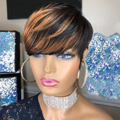 Burgundy Short Wavy Pixie Cut Wig with Bangs