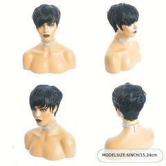 Burgundy Short Wavy Pixie Cut Wig with Bangs