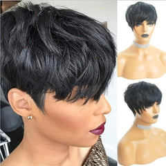 Burgundy Short Wavy Pixie Cut Wig with Bangs