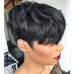 Burgundy Short Wavy Pixie Cut Wig with Bangs
