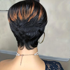 Burgundy Short Wavy Pixie Cut Wig with Bangs