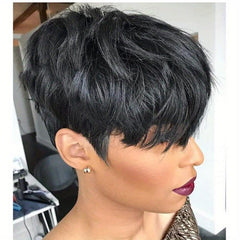 Burgundy Short Wavy Pixie Cut Wig with Bangs