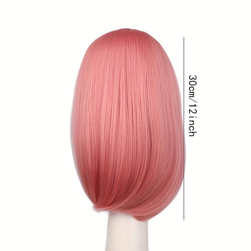 Pink Short Bob Wig with Bangs for Women Cosplay Halloween Party