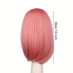 Pink Short Bob Wig with Bangs for Women Cosplay Halloween Party