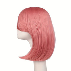 Pink Short Bob Wig with Bangs for Women Cosplay Halloween Party