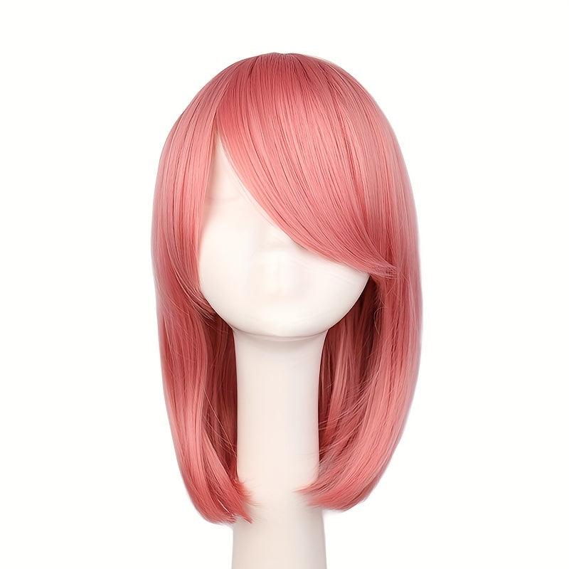 Pink Short Bob Wig with Bangs for Women Cosplay Halloween Party