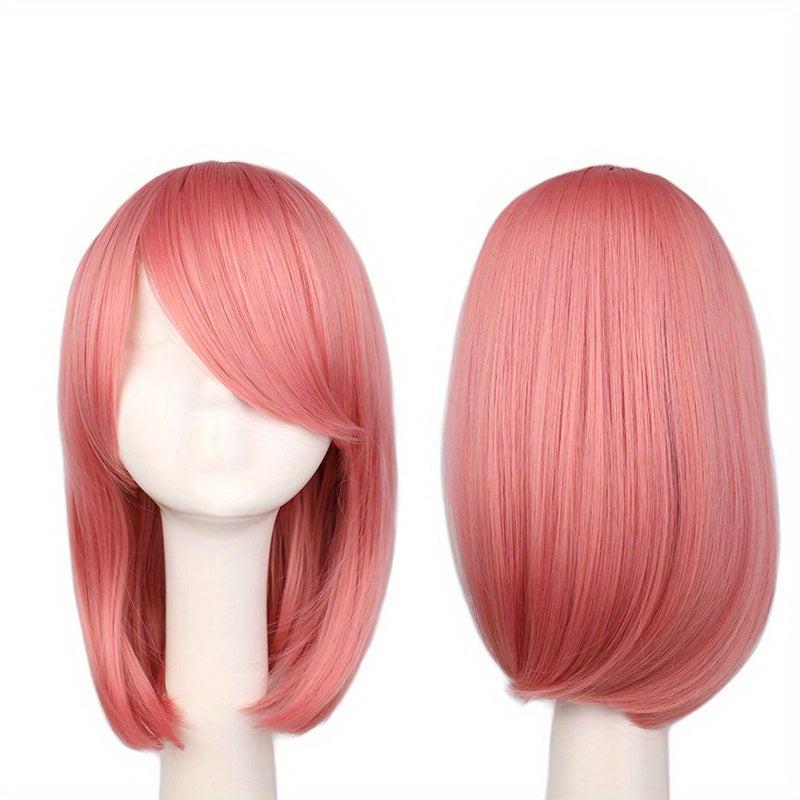 Pink Short Bob Wig with Bangs for Women Cosplay Halloween Party
