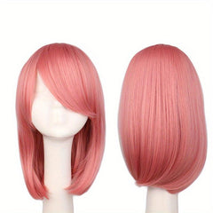 Pink Short Bob Wig with Bangs for Women Cosplay Halloween Party