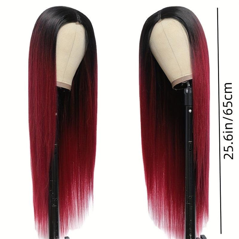Long Straight Synthetic Wig With Dark Roots Daily Party Fashionable