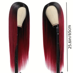 Long Straight Synthetic Wig With Dark Roots Daily Party Fashionable