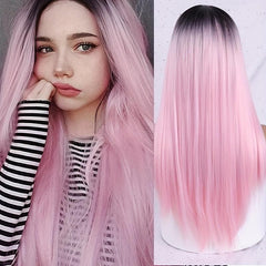 Long Straight Synthetic Wig With Dark Roots Daily Party Fashionable