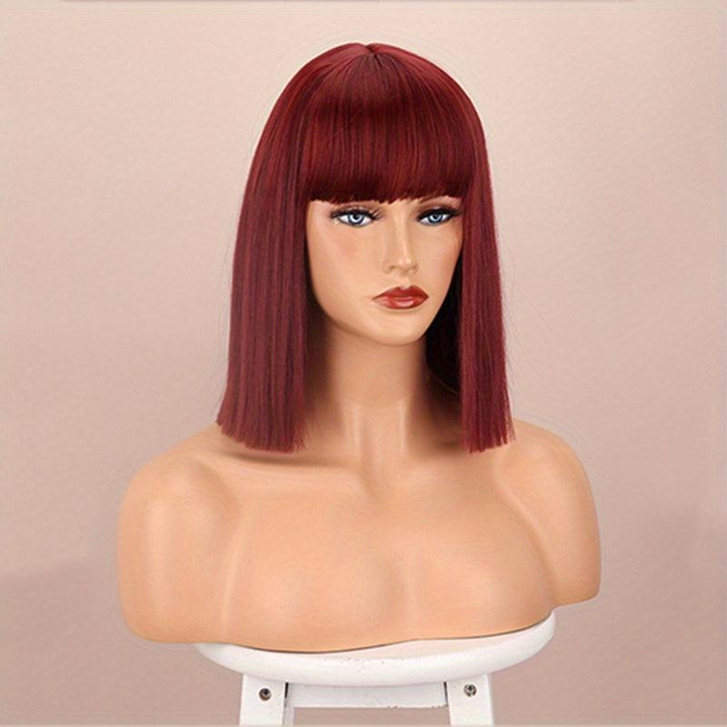 Burgundy Shoulder Length Bob Wig with Bangs