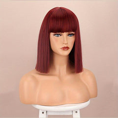 Burgundy Shoulder Length Bob Wig with Bangs