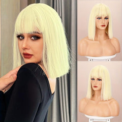 Burgundy Shoulder Length Bob Wig with Bangs