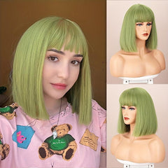Burgundy Shoulder Length Bob Wig with Bangs