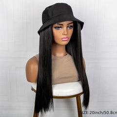 Fisherman Cap With Hair Wig Long Straight Synthetic Hair For Women