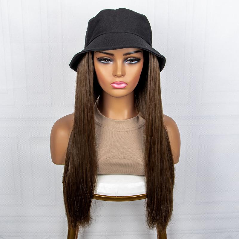 Fisherman Cap With Hair Wig Long Straight Synthetic Hair For Women