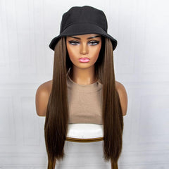 Fisherman Cap With Hair Wig Long Straight Synthetic Hair For Women