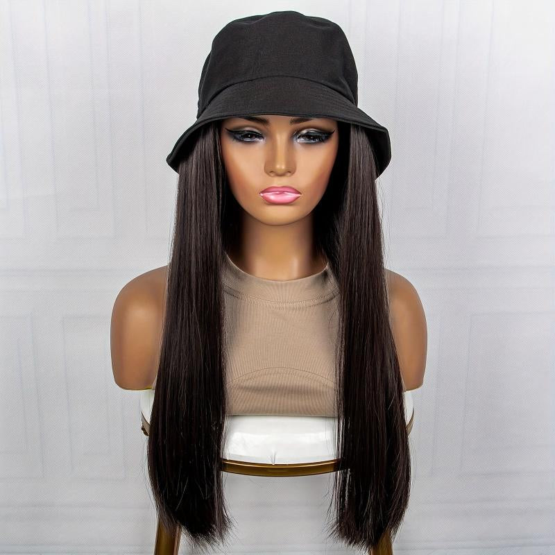 Fisherman Cap With Hair Wig Long Straight Synthetic Hair For Women