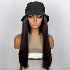 Fisherman Cap With Hair Wig Long Straight Synthetic Hair For Women