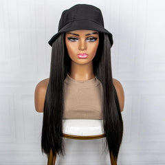 Fisherman Cap With Hair Wig Long Straight Synthetic Hair For Women